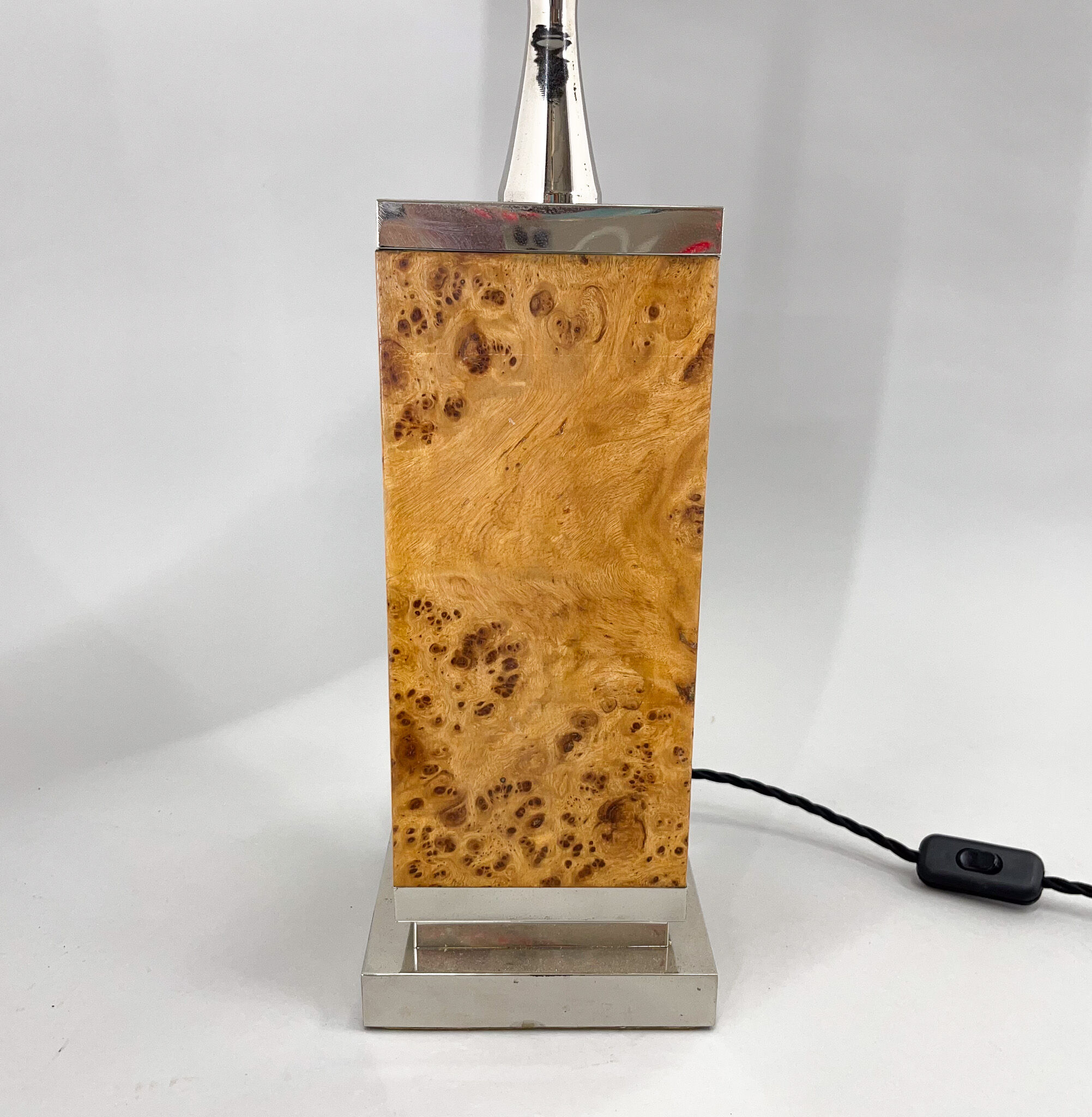 Art Deco Chrome & Wood Table Lamp, Czechoslovakia, Restored