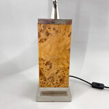 Art Deco Chrome & Wood Table Lamp, Czechoslovakia, Restored