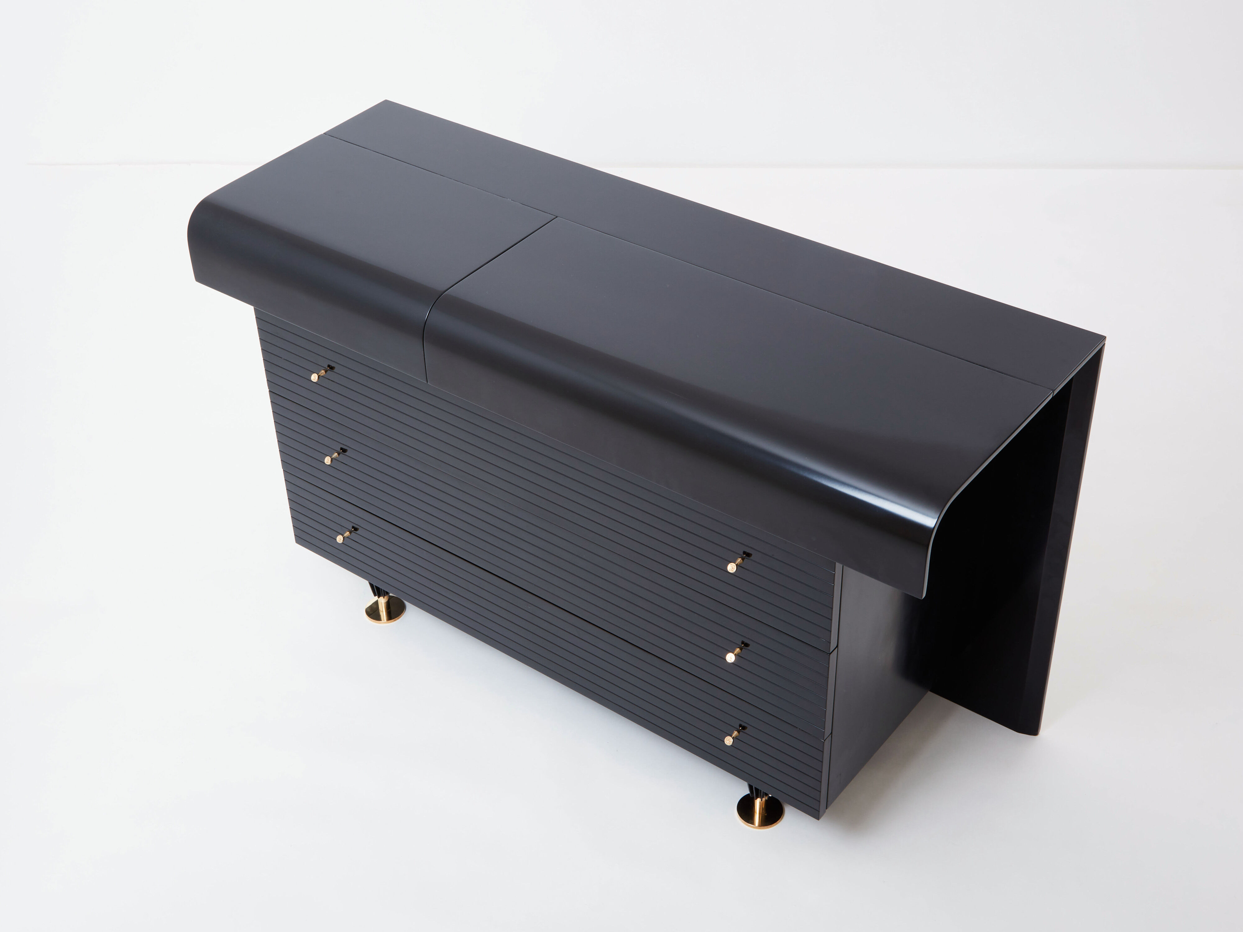 Black lacquered brass chest of drawers signed Pierre Cardin 1980