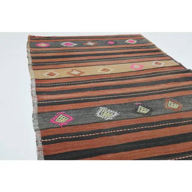 1970s  Turkish Oushak Handmade Wool Cotton Orange Runner Rug 125x376