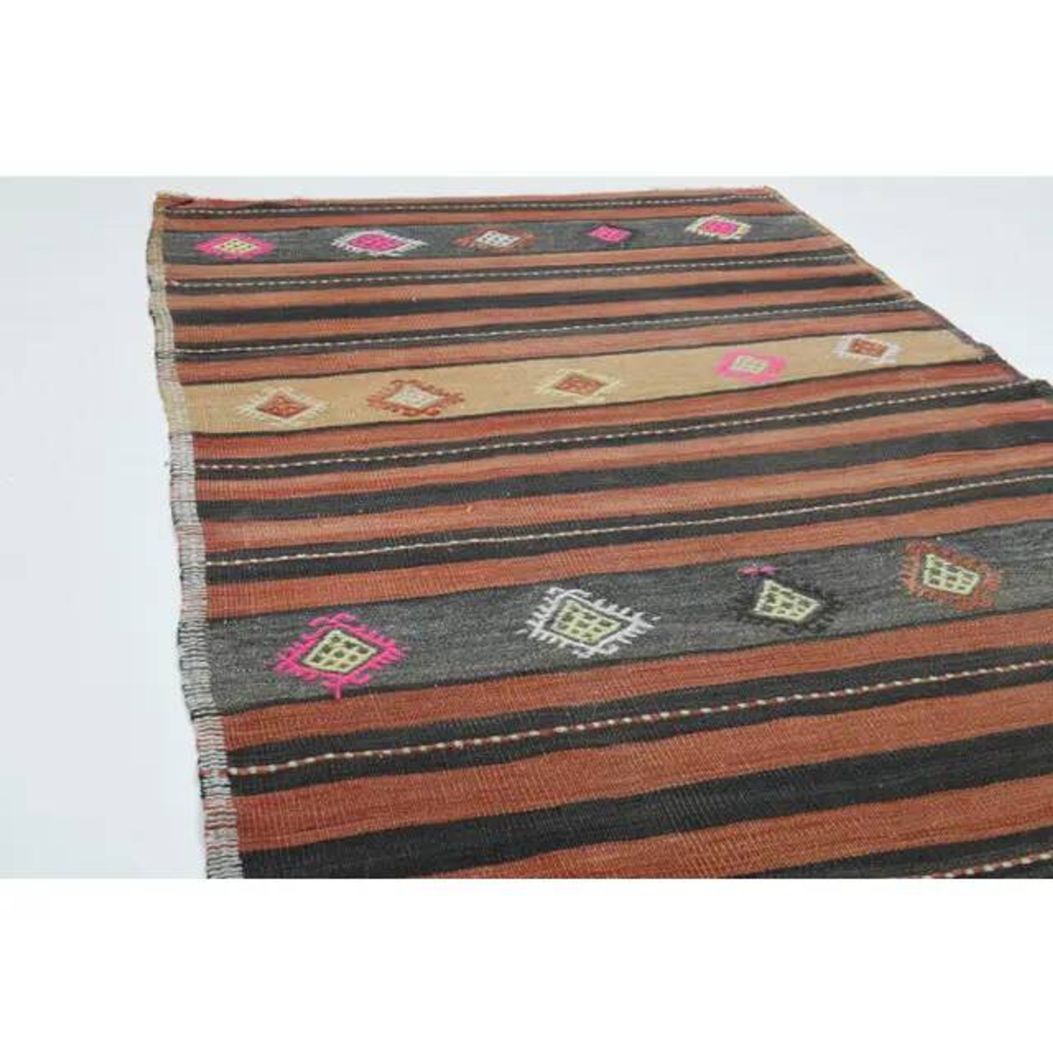 1970s  Turkish Oushak Handmade Wool Cotton Orange Runner Rug 125x376