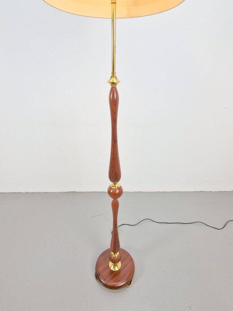 Vintage Scandinavian Floor Lamp in Teak and Brass, 1960s