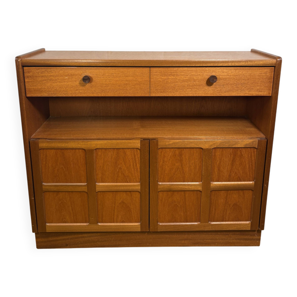Buffet compact vintage Nathan Squares en teck   Années 1960-1970   Gamme Squares