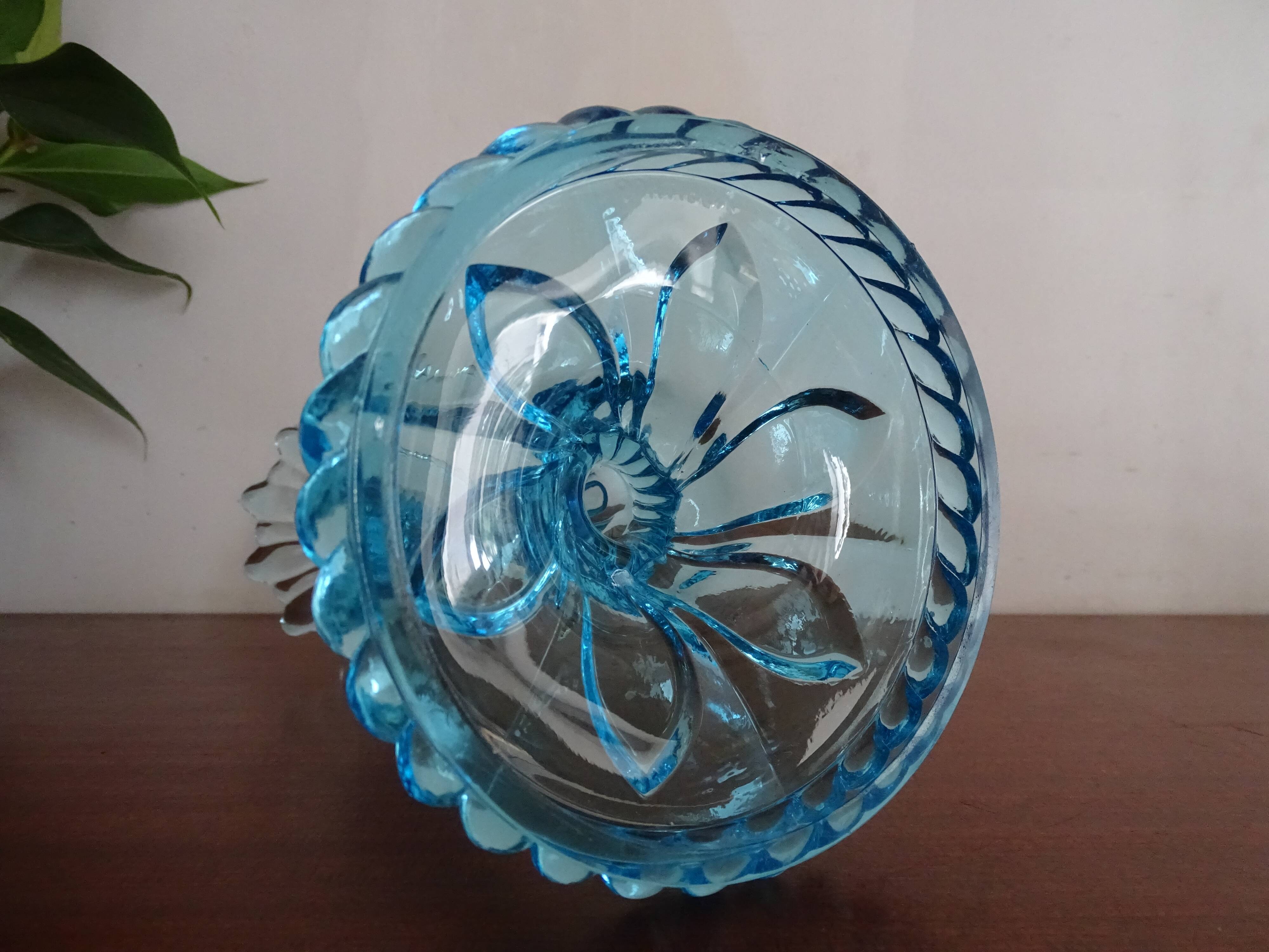 Candleholder Door blue molded glass signed