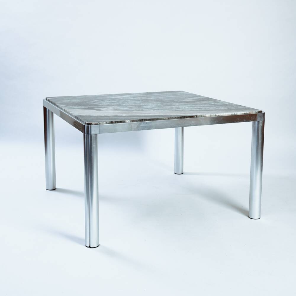 Kho liang ie dining table in aluminium and green marble, dutch, 1970s