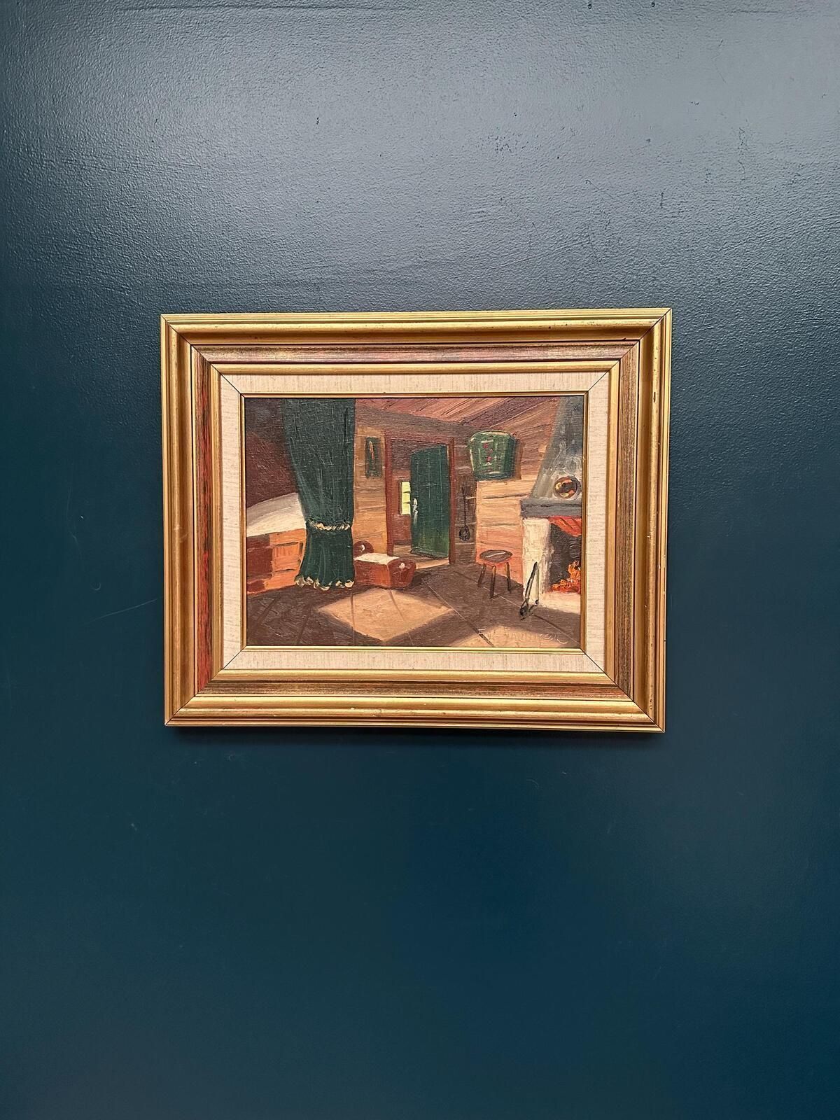 Original Swedish Oil on Canvas – “Interior” by Fritz Jacobson – Signed