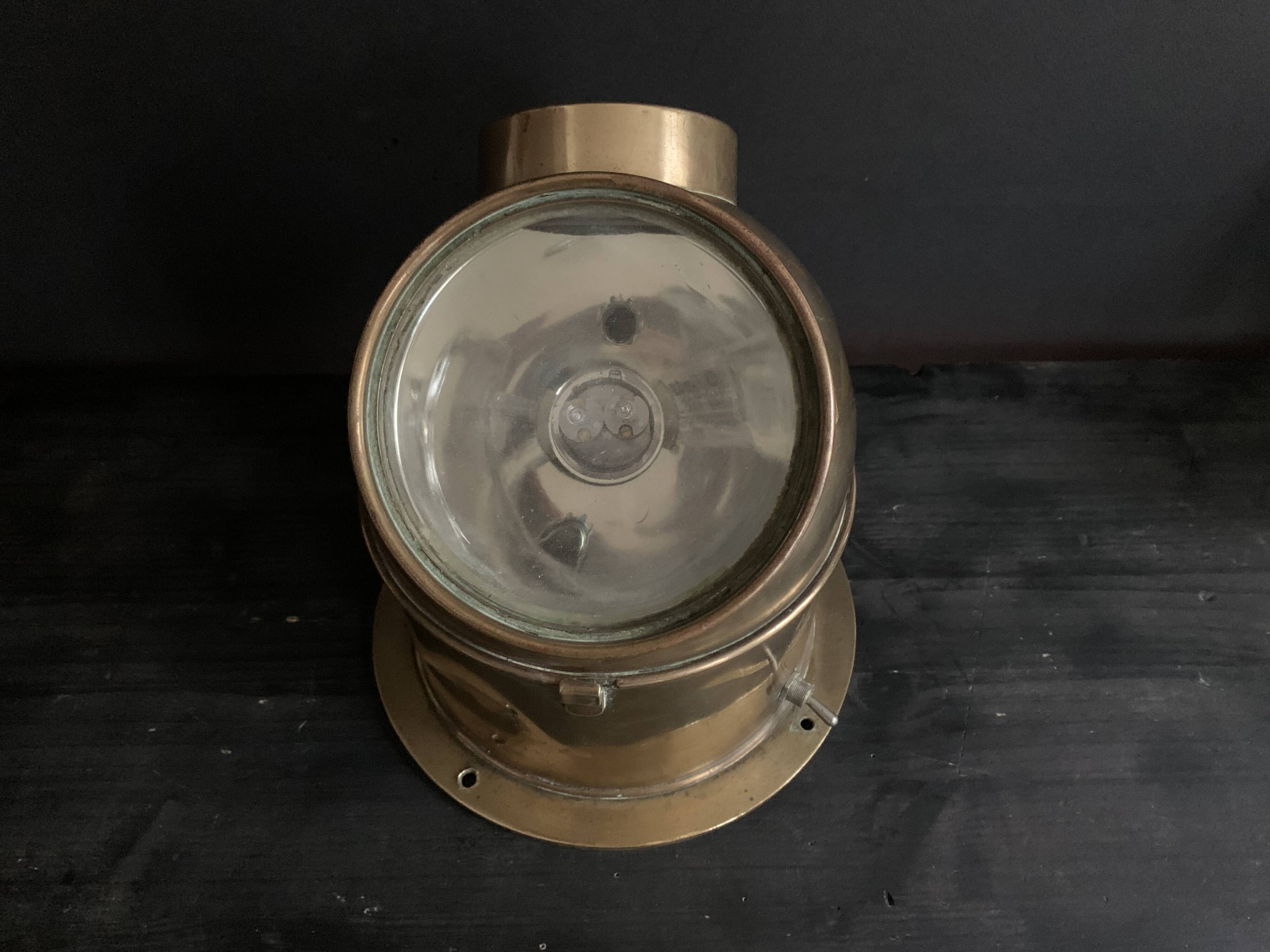 Antique lighting lantern, gilt brass marine compass binnacle "Askania", 1910, Germany