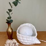 Vintage shell lamp in ceramic and white opaline
