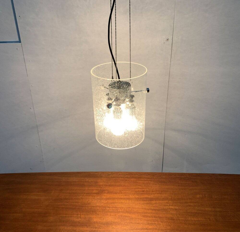 Glass and metal pendant lamp from the German space age by Glashütte Limburg, 1960s.