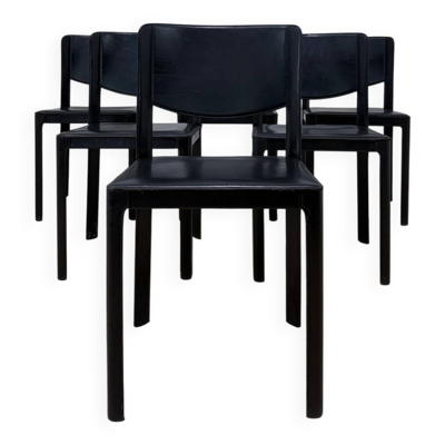 Lot de 6 chaises Matteo Grassi en cuir noir – Design italien