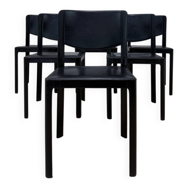 Lot de 6 chaises Matteo Grassi en cuir noir – Design italien