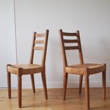 Pair of straw wood chairs