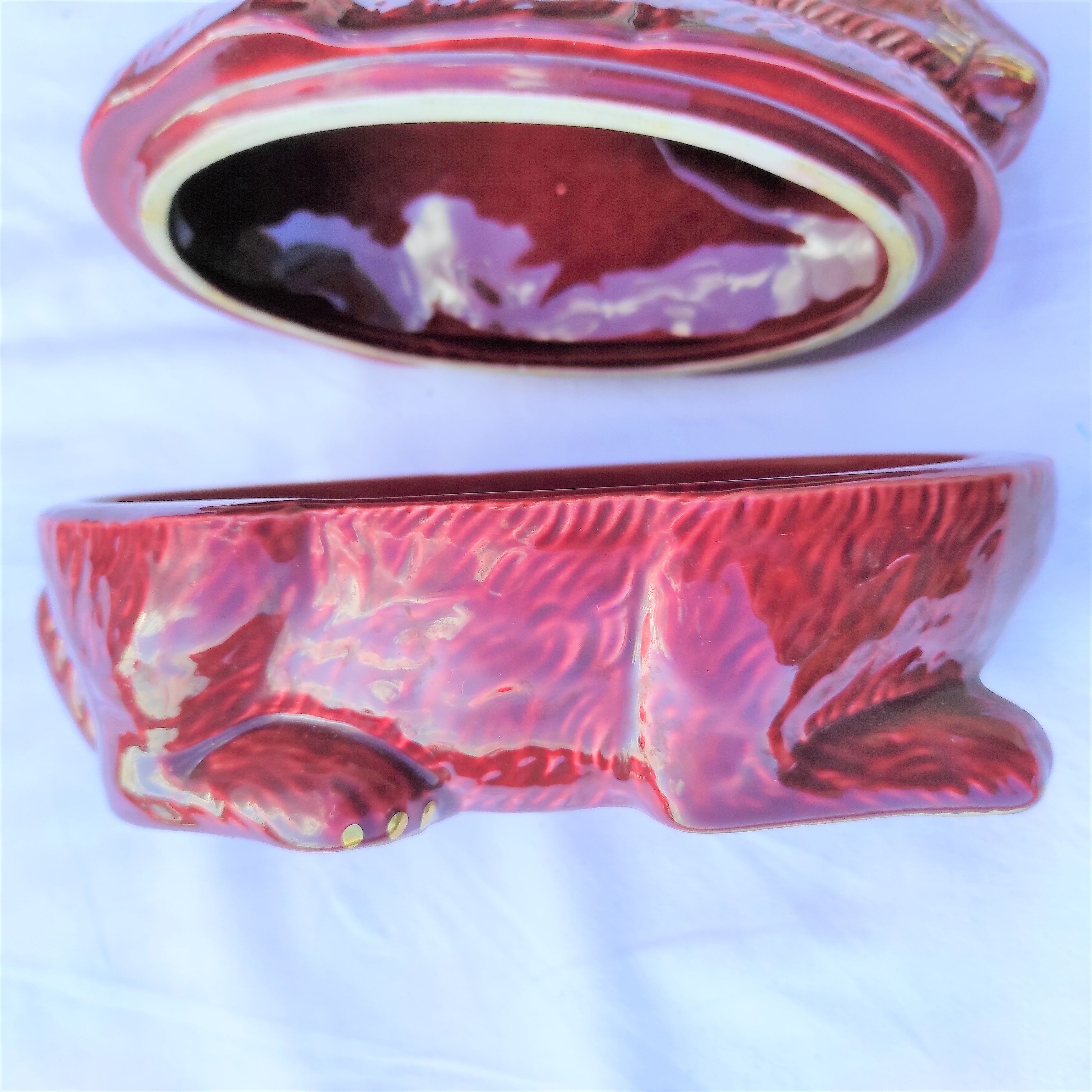 Ceramic terrine model rabbit dark red vintage