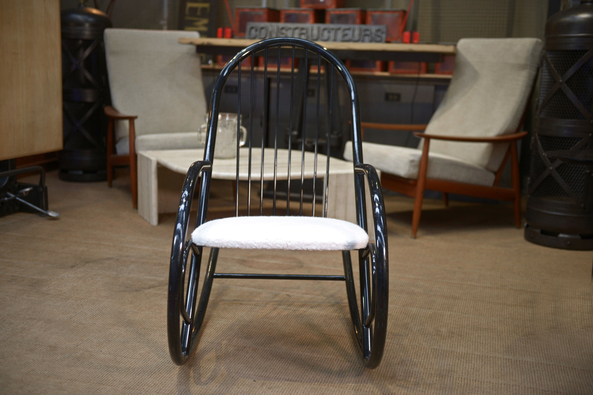 Rocking chair in black lacquered metal 1970