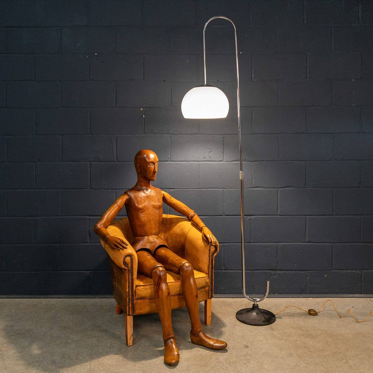 Vintage 20thc italian chrome floor lamp with opaline shade c.1970