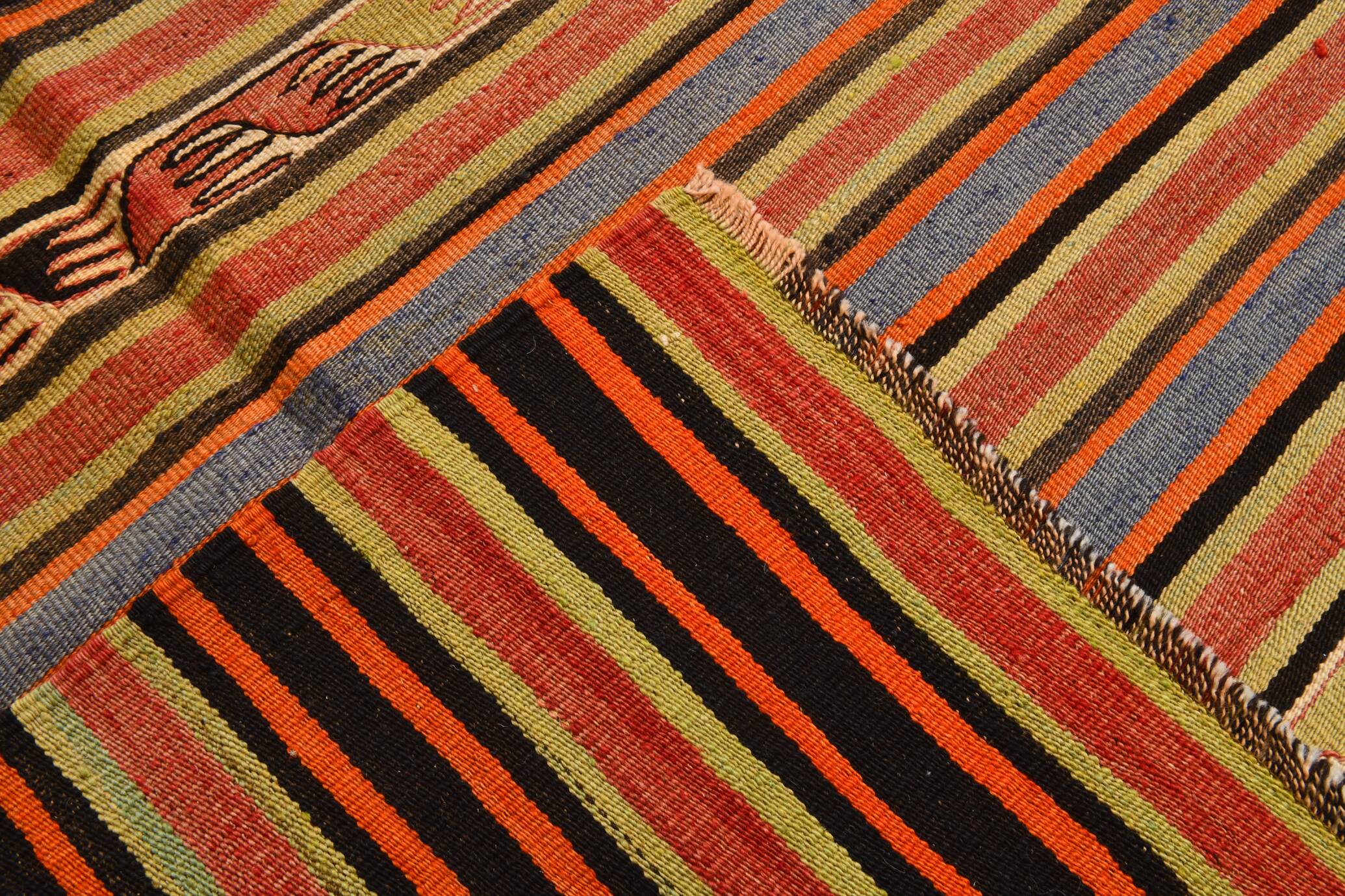 5x13 Long Wide Printsripe Vintage Kilim Rug, 145x410 Cm