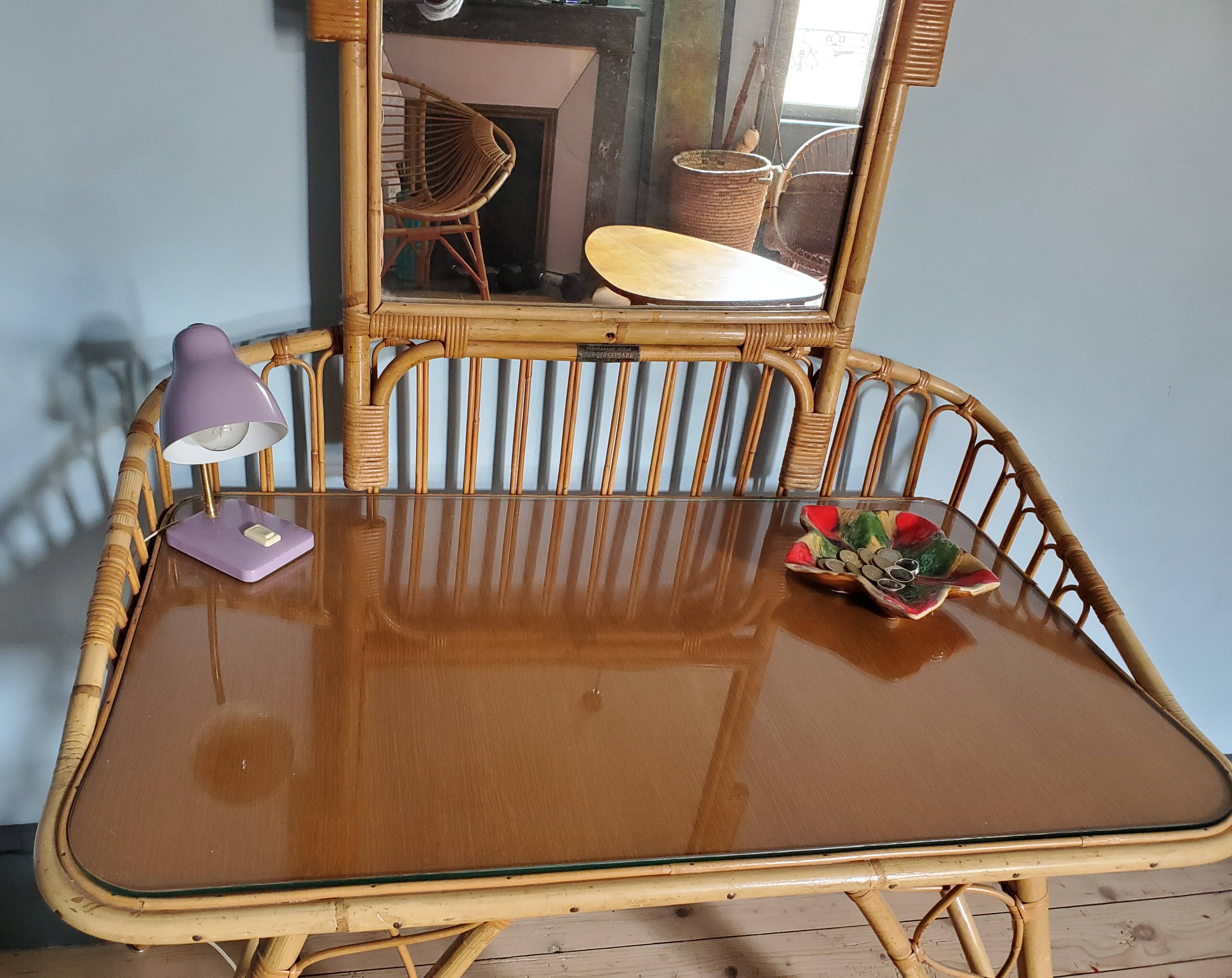 Rattan dressing table and chair 1960