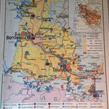 Vintage school map Aquitain Basin and Pyrenees