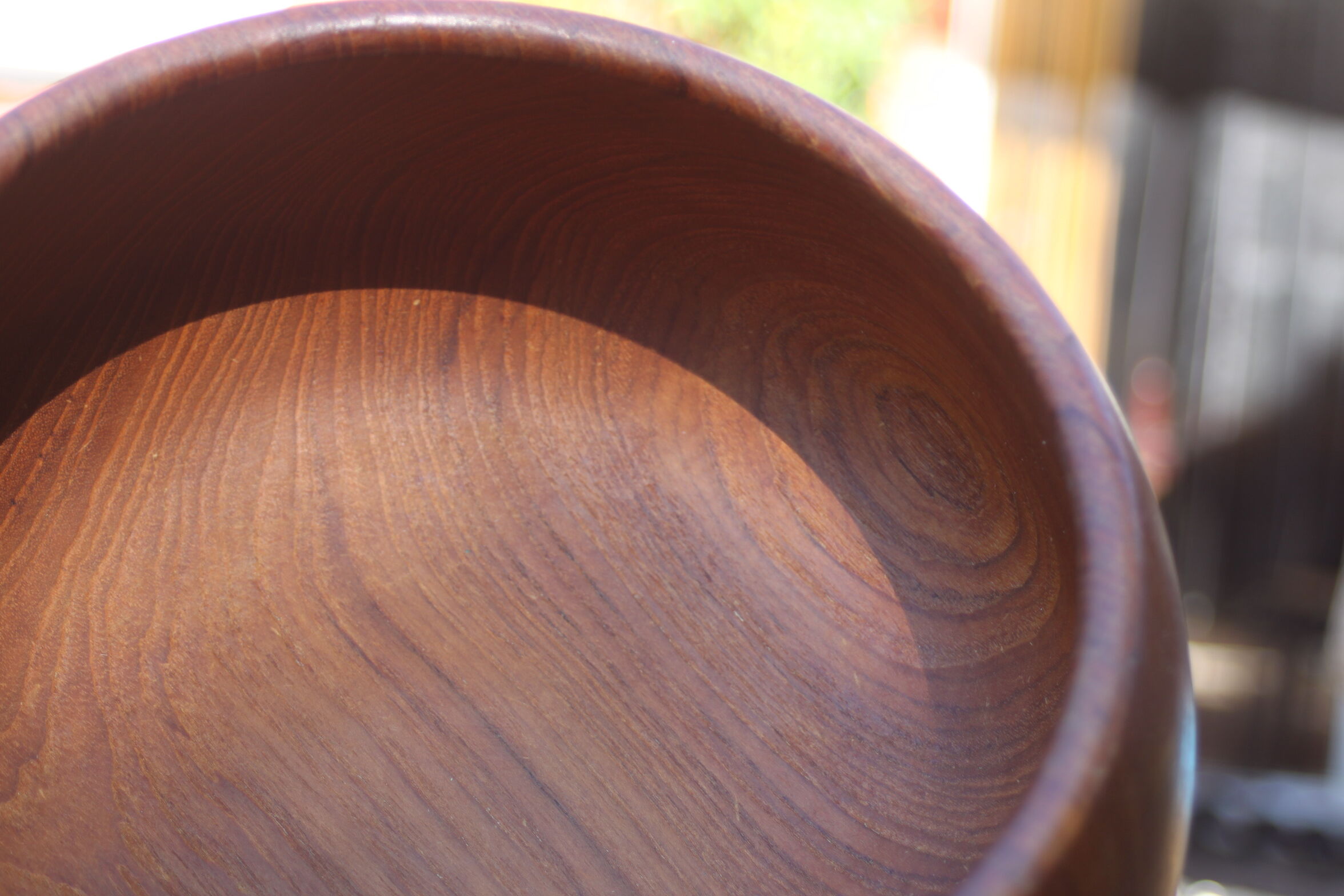 Teak wooden salad bowl and serving spoons, 1970s