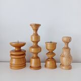 Set of 4 Scandinavian turned wooden candle holders