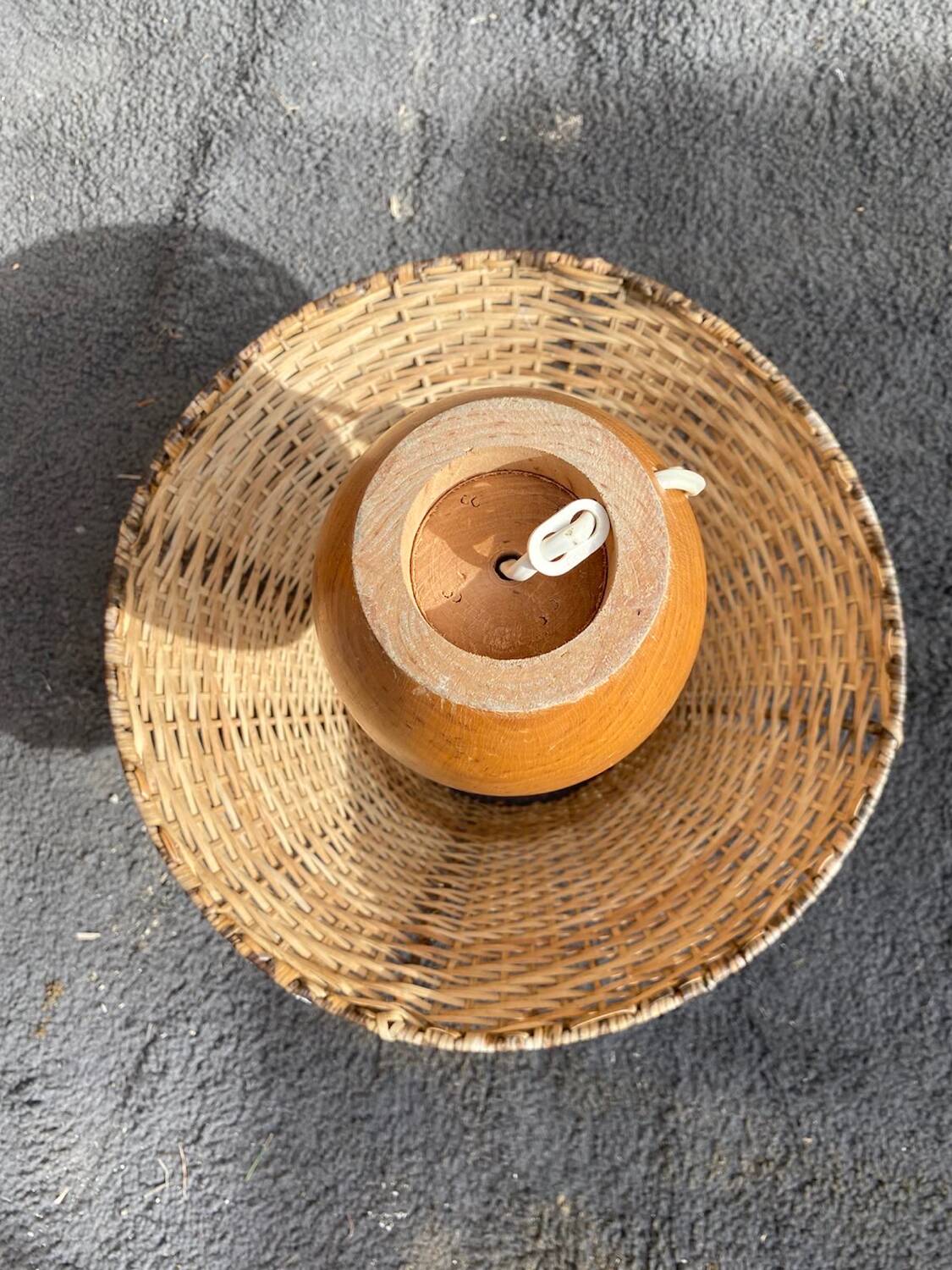 Wooden Lamp with Rattan Lampshade