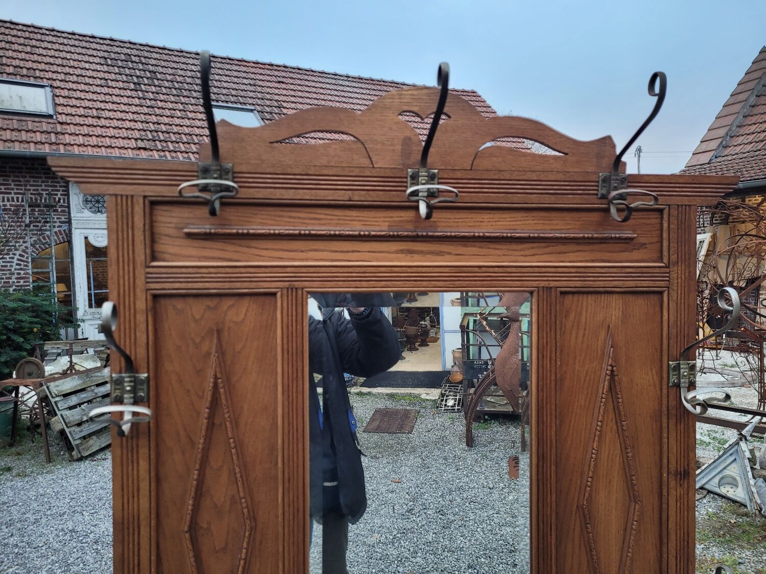 Old oak cloakroom or coat rack