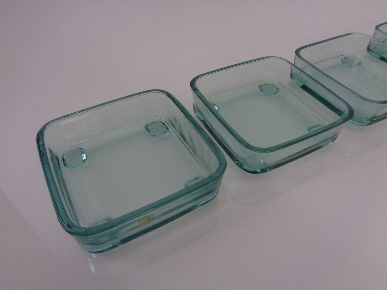 Teak tray with glass bowls by Jens Quistgaard for IHQ Dansk Designs, 1960s, set of 7.