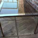Table de salon en chrome, laiton et verre