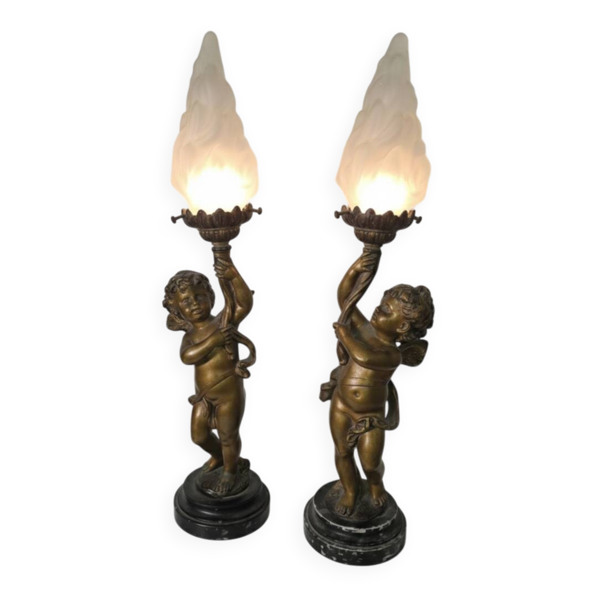 Pair of putti angel lamps from the 19th century.