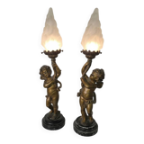 Pair of putti angel lamps from the 19th century.