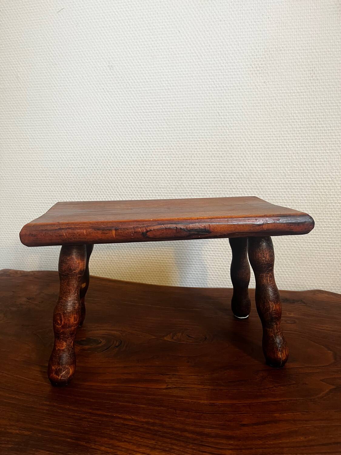 Duo of small benches, stools, wooden footrests from the 1950s