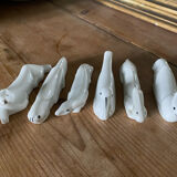 6 porte-couteaux anciens porcelaine animaux