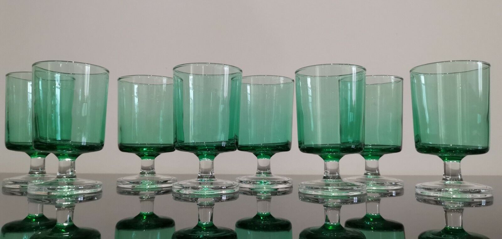 6 Old Luminarc Foot Glasses Light Green H10 cm