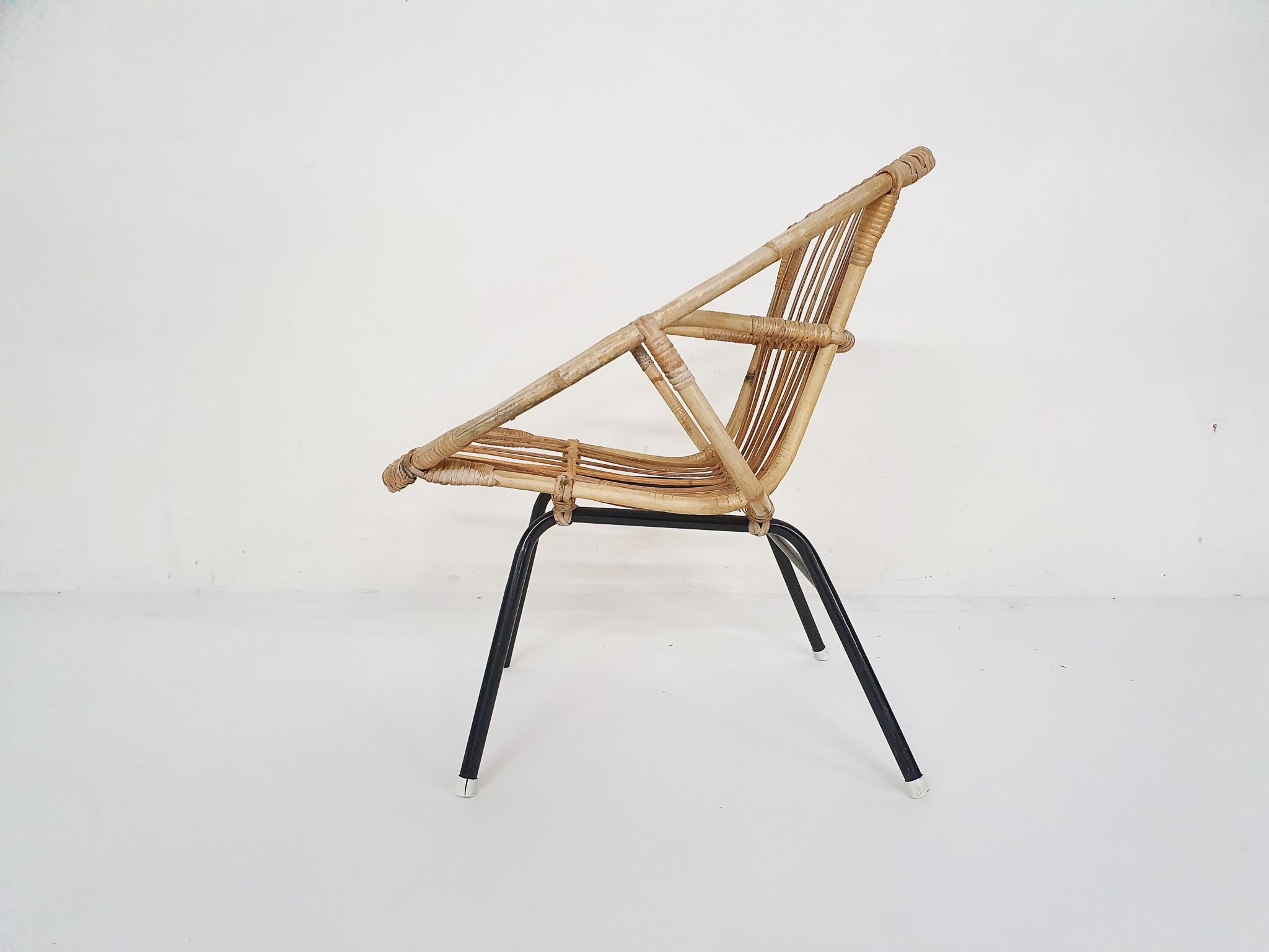 Rohe Noordwolde rattan and metal lounge chair, The Netherlands 1950's