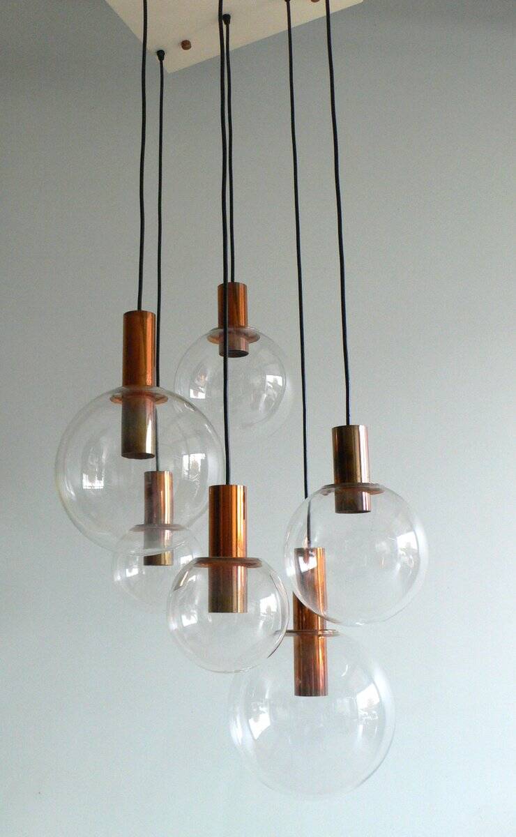 Large Copper & Glass Pendant Lamp from Raak, 1960s