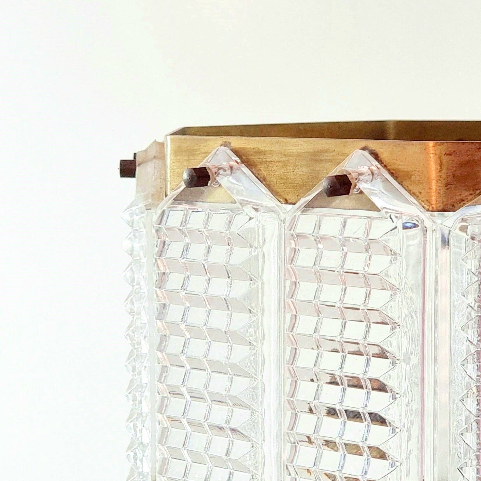 Mid-Century Scandinavian Glass & Brass Ceiling Light by Wiktor Berndt for Flygsfors, Sweden, 1960s