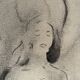 Painting signed charcoal woman buddha zen attitude