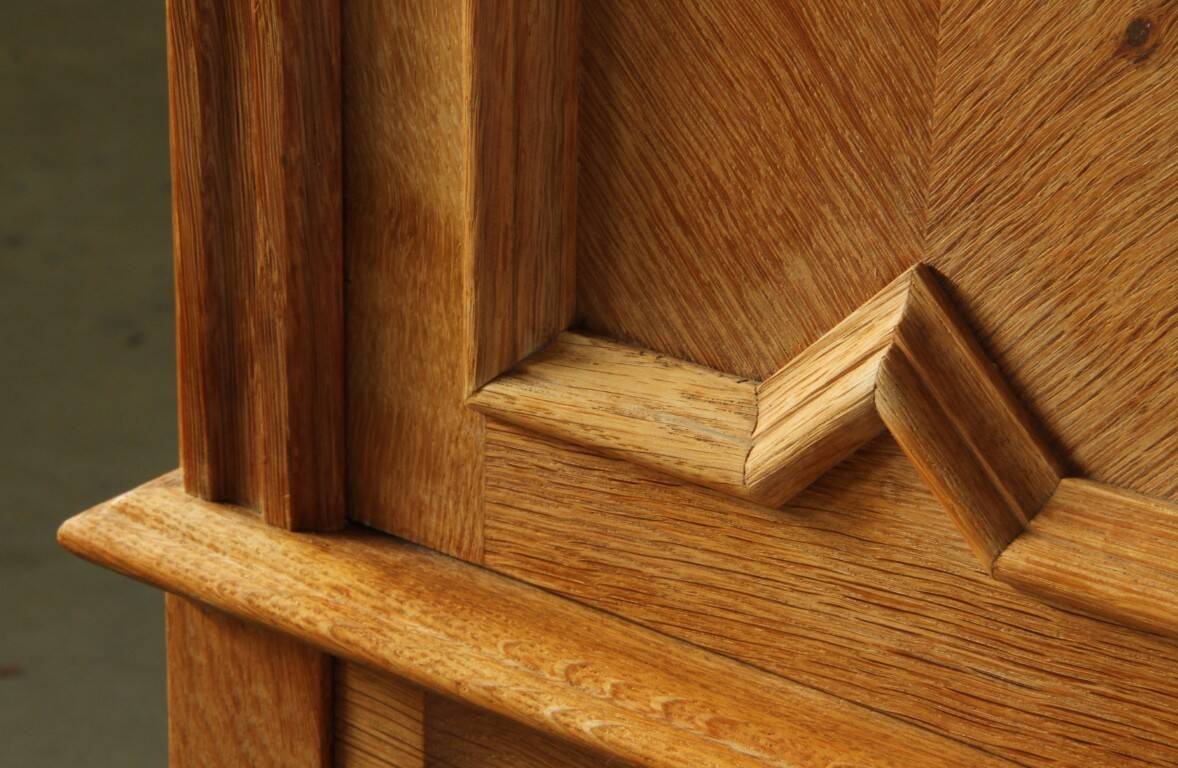 Vintage Danish Chevron Oak Cabinet, Henning Kjærnulf Baroque style, 1960s