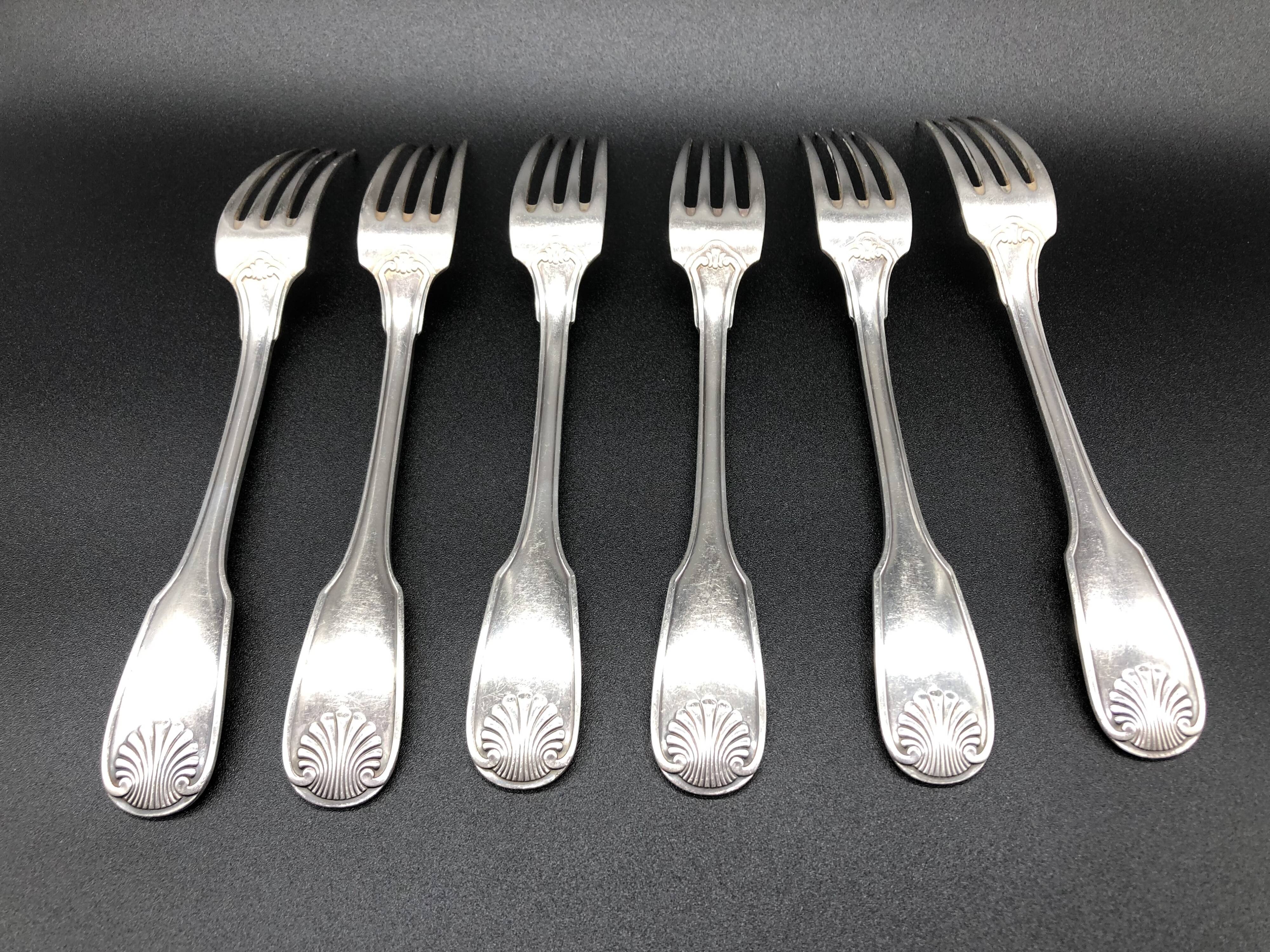6 forks Christofle model Vendome shell