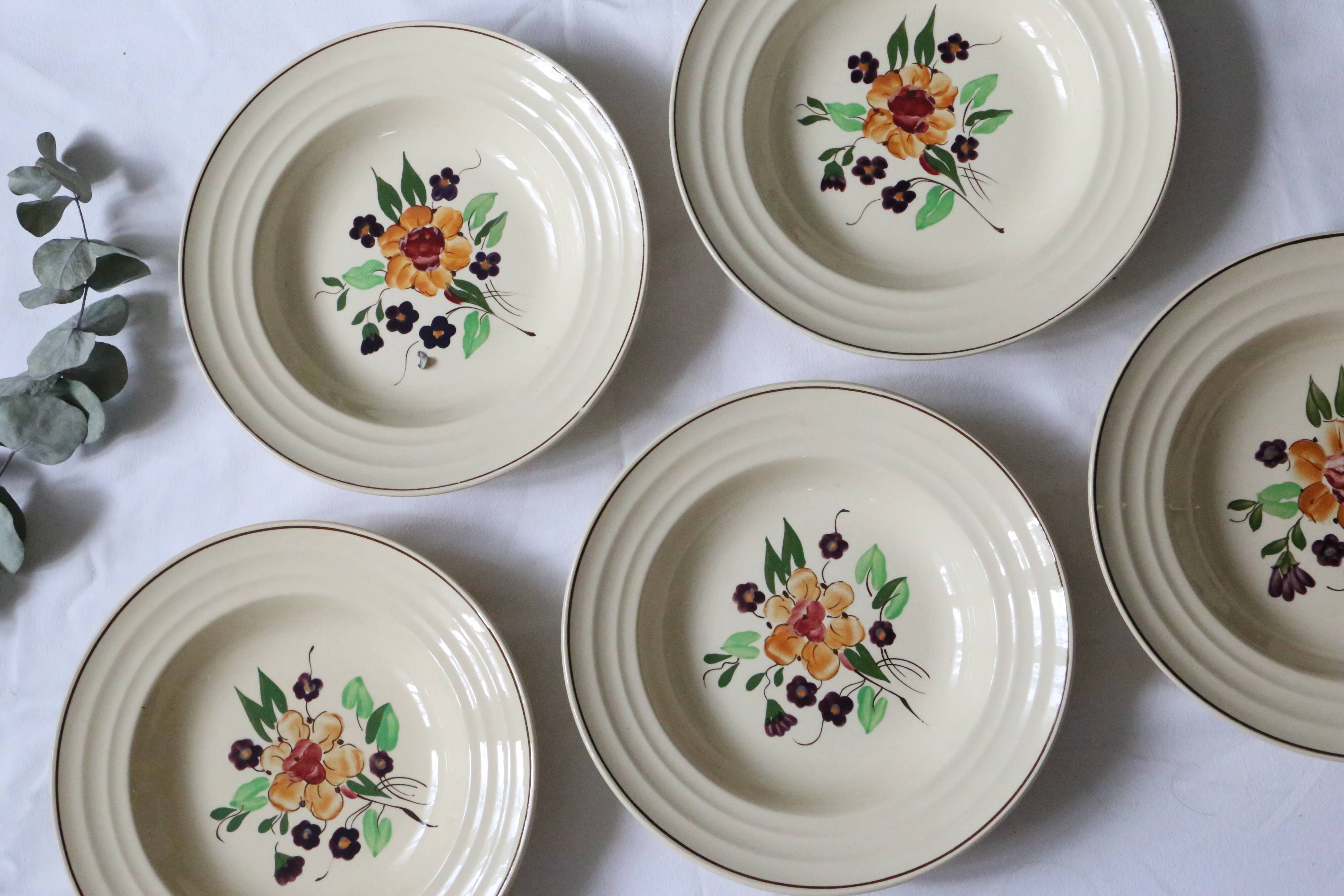 Set of 5 hollow plates Boch La Louvière, vintage