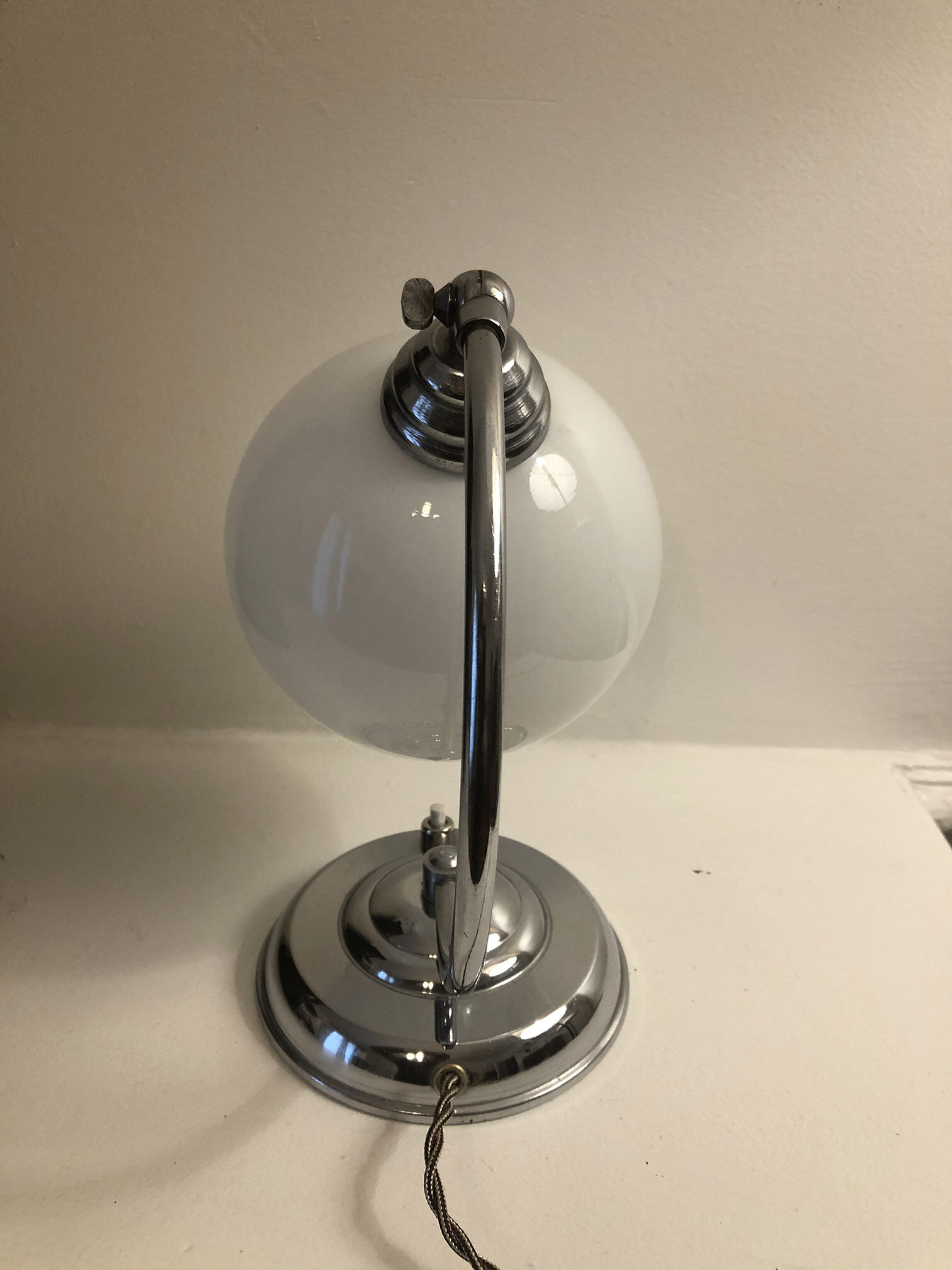 Antique articulated chrome lamp with opaline