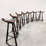 Vintage rare brutalist set of 7 Spanish barstools