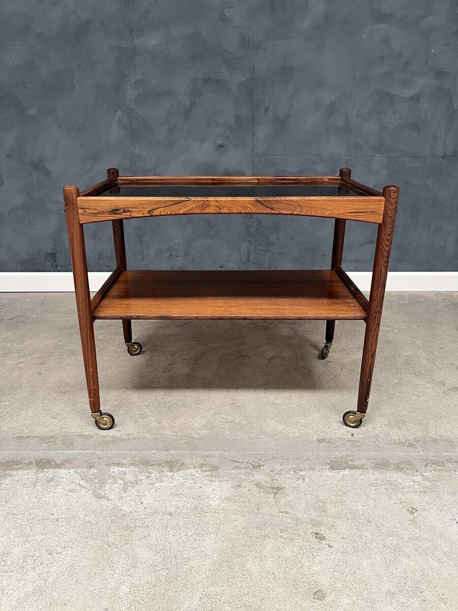 Rolling Cart in Rosewood with Black Formica Top, 1960s