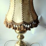 Lampe de table Mid-Century sur un pied en laiton massif et opulent - abat-jour en cuir