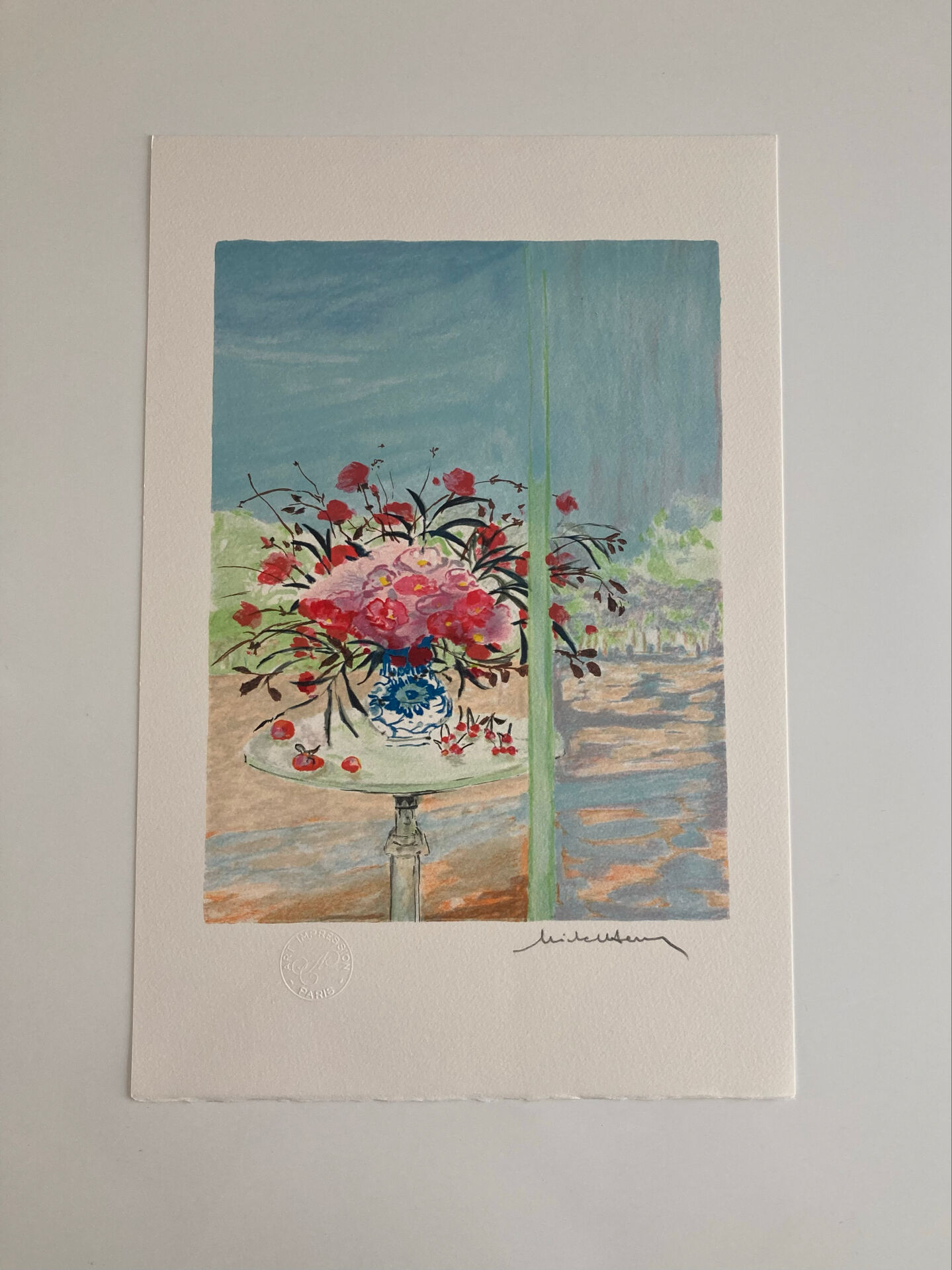 Lithographie signée De l’artiste Français Michel Henry - Fleurs