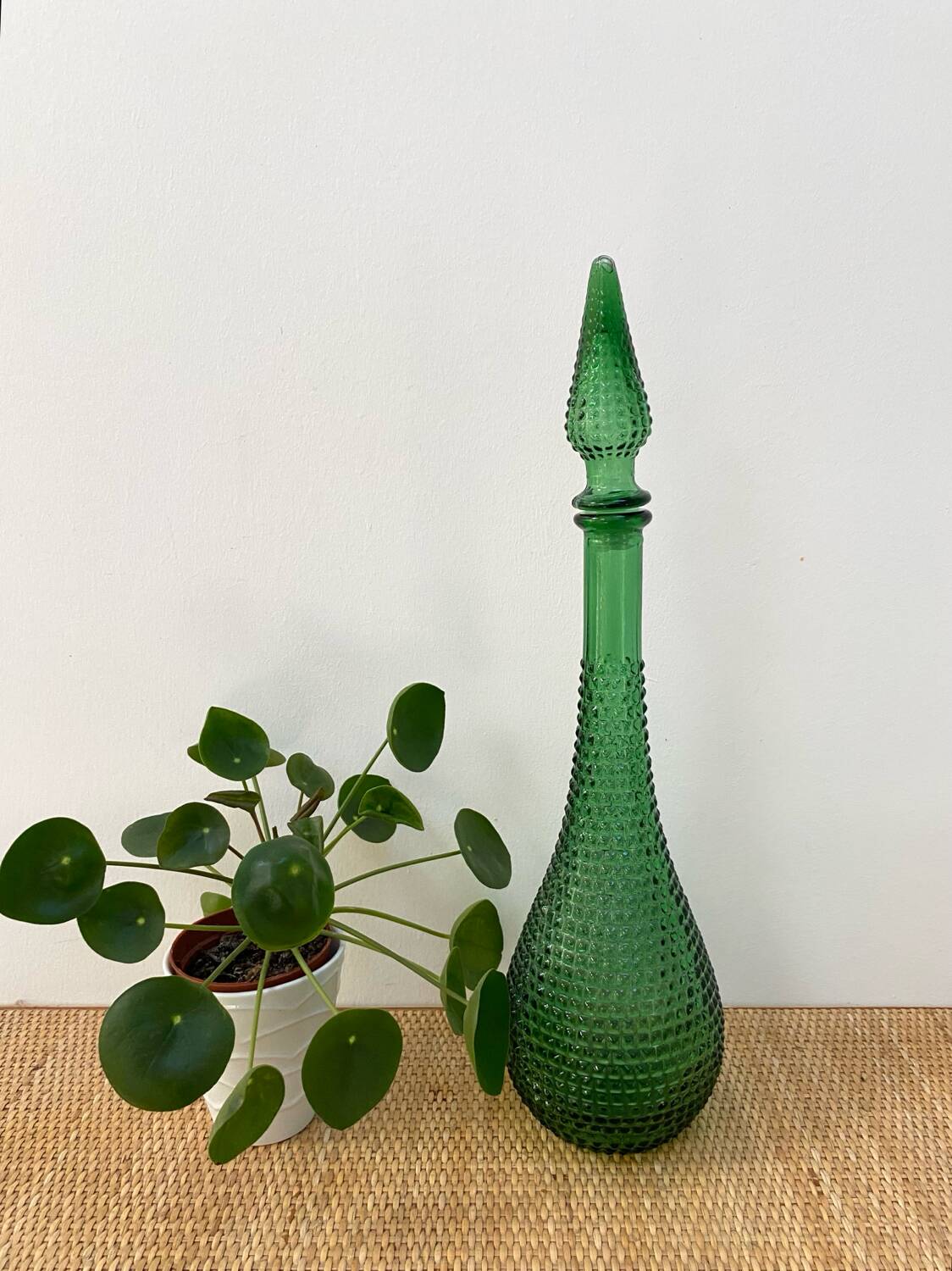 Green Empoli carafe - Diamond point glass - 1960s