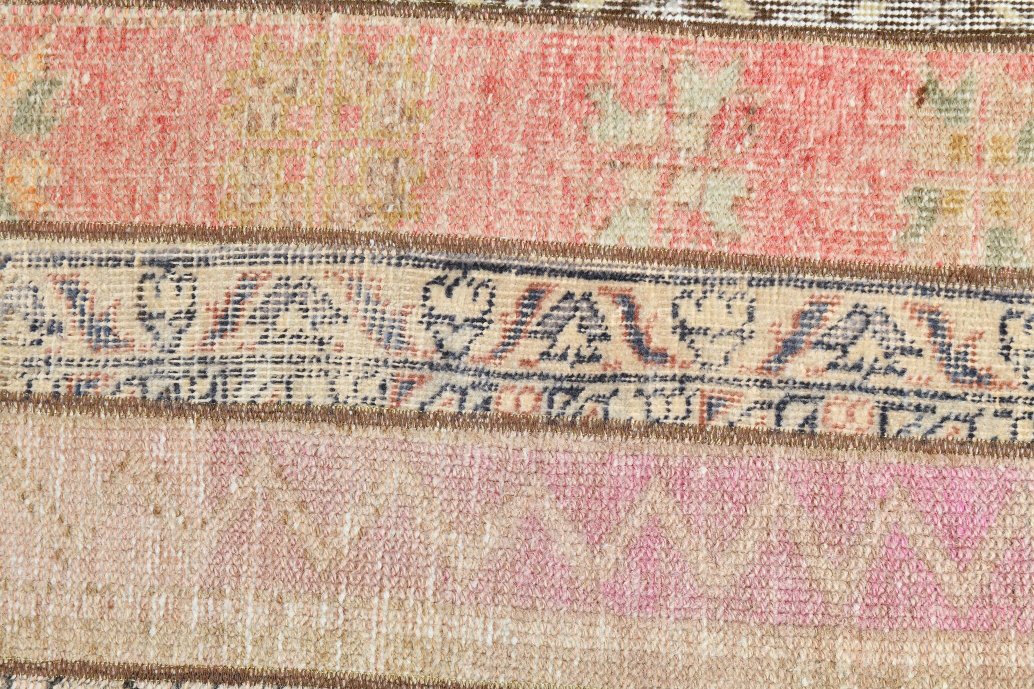 Tapis Runner Vintage Patchwork, Motifs Tribaux, Tons Pastel & Terre, 66x265 cm