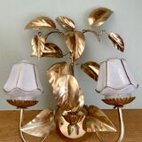 Vintage two-light wall lamp in gold metal with vintage art deco globes