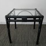 Side table in rattan bamboo and glass 70s