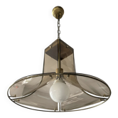 Italian suspension lamp in smoked glass and brass from the 1970s.